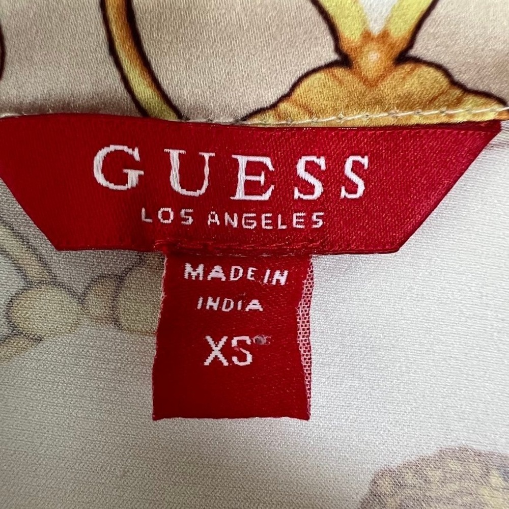 Guess Chain Print Button Front Blouse Womens XS Ivory Gold Long Sleeve - Picture 3 of 10